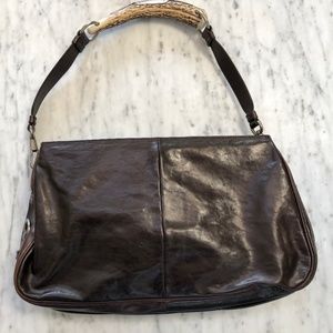 YSL dark brown leather Mombassa Horn Bag Authentic